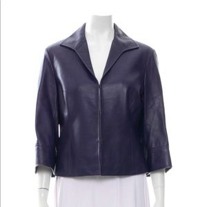 Lafayette 148 Navy Blue Leather Evening Jacket